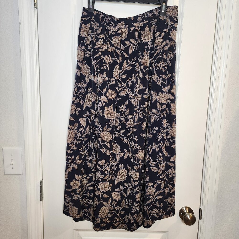 Koret vintage A-line black and Tan floral print pleated front midi skirt size 14